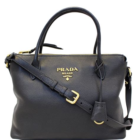 prada leather tote handbag black